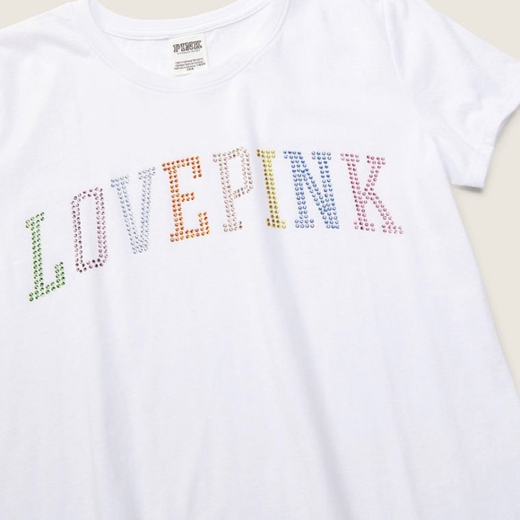 XXL NEW VICTORIA’S SECRET PINK RAINBOW STUDDED PERFECT TEE - Picture 3 of 5